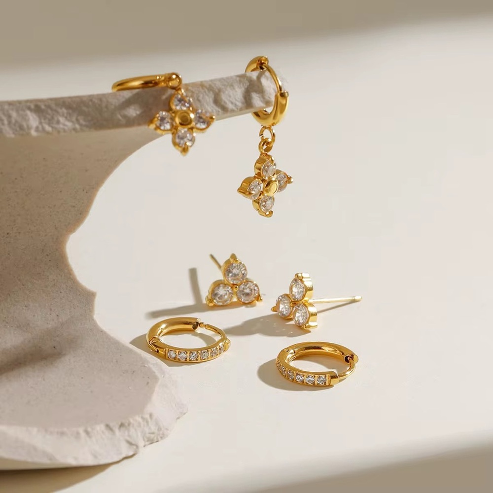 3 Pairs | 18K Gold Plated Earring Set - Picture 3 of 7